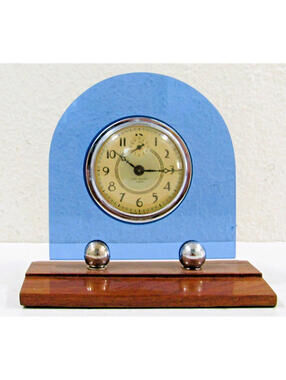 Art Deco New Haven Blue Glass Alarm Clock